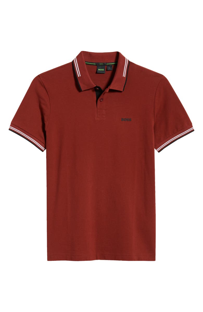 BOSS Paul Tipped Stretch Cotton Polo, Alternate, color, Dark Pink