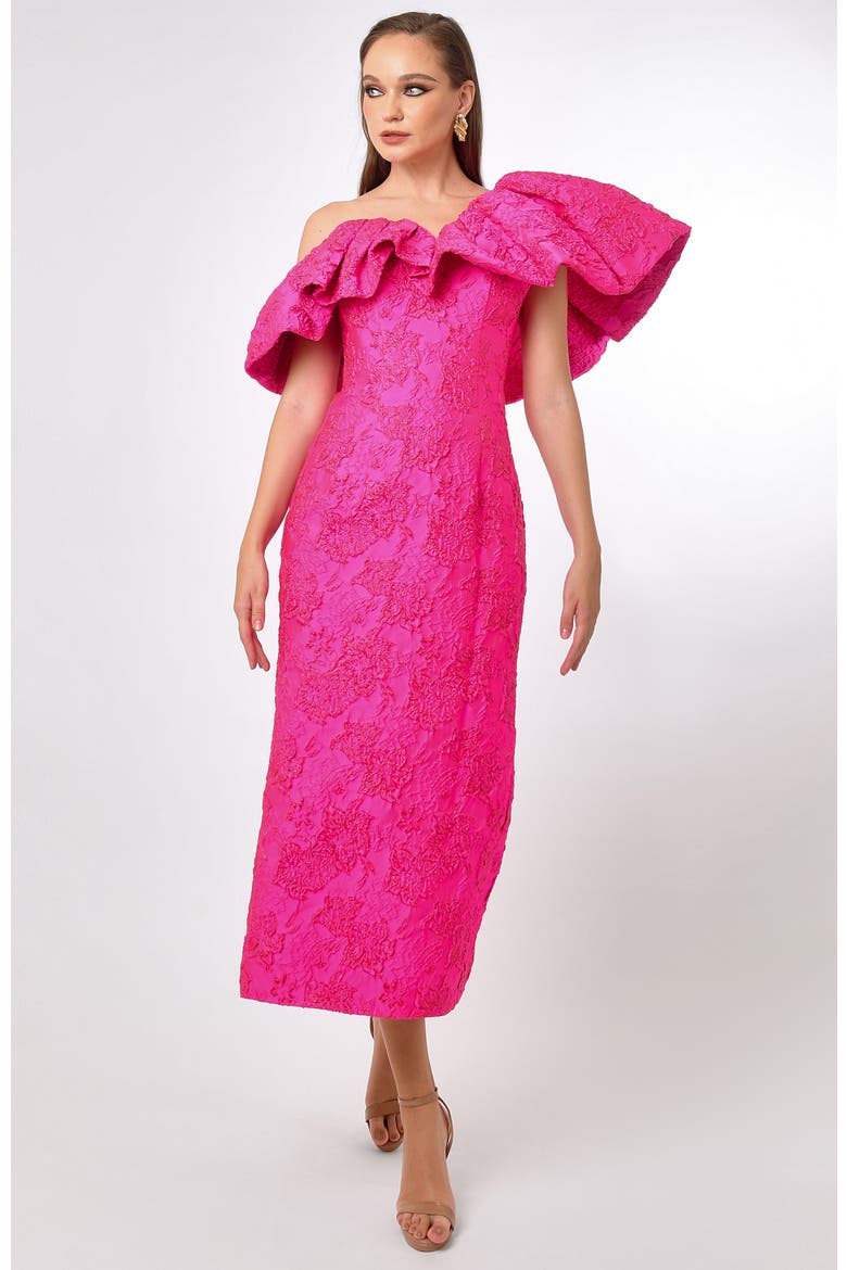 Soliel Dramatic Shoulder Column Midi, Alternate, color, FUCHSIA