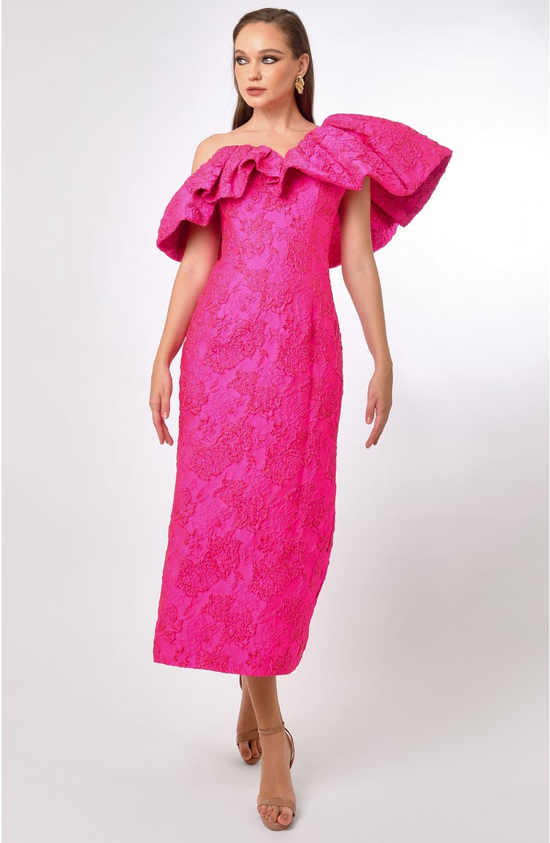 Bariano Soliel Dramatic Shoulder Column Midi, Alternate, color, Fuchsia