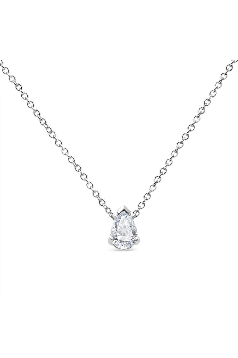 AGS Certified 14K White Gold 1/2 Cttw Diamond Pear Pendant Necklace, Alternate, color, White