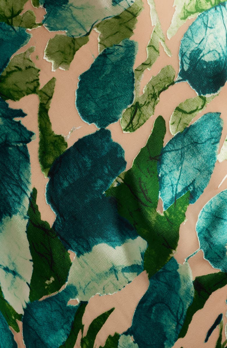 Cult Gaia Iker Asymmetric Neck Leaf Print Jacquard Silk Blend Gown, Alternate, color, 