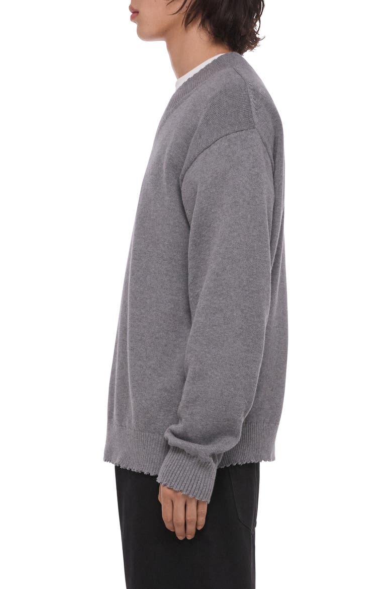 Distressed V-Neck Cotton Sweater, Alternate, color, GREY MELANGE