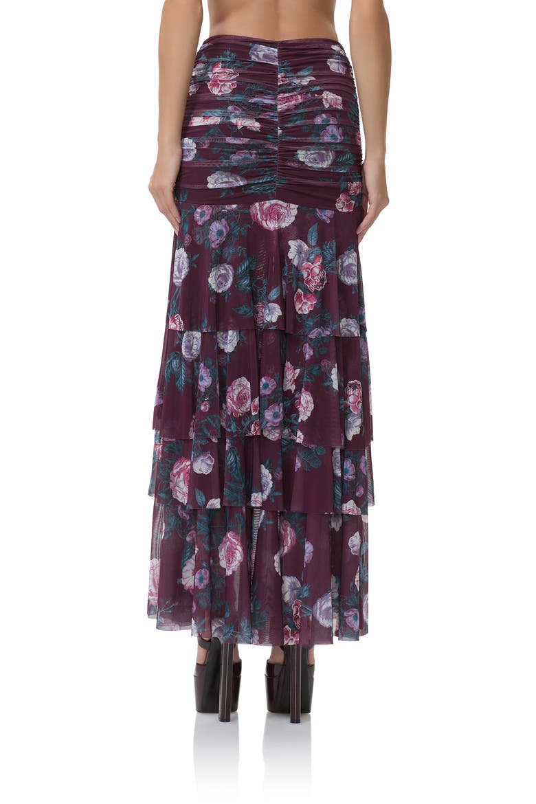 Zarin Floral High-Low Mesh Skirt, Alternate, color, CABERNET BOUQUET