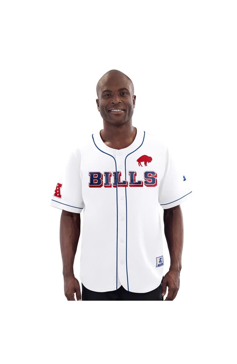 STARTER Men's Starter White Buffalo Bills Relay Vintage Full-Button Baseball Jersey, Alternate, color, White