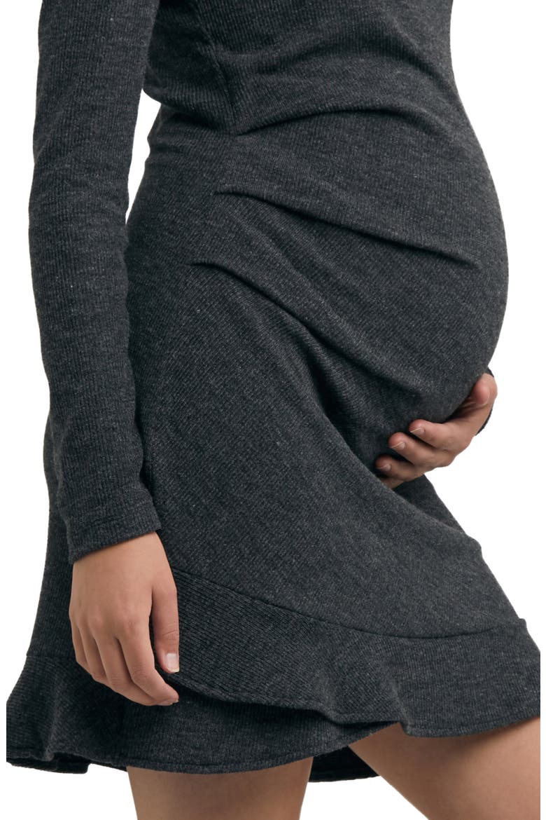 Evie Frill Hem Long Sleeve Rib Maternity Dress, Alternate, color, CHARCOAL