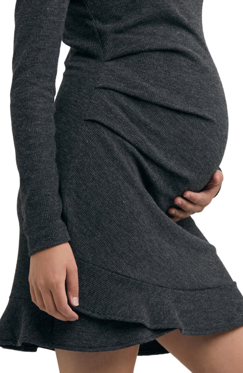 Ripe Maternity Evie Frill Hem Long Sleeve Rib Maternity Dress, Alternate, color, 
