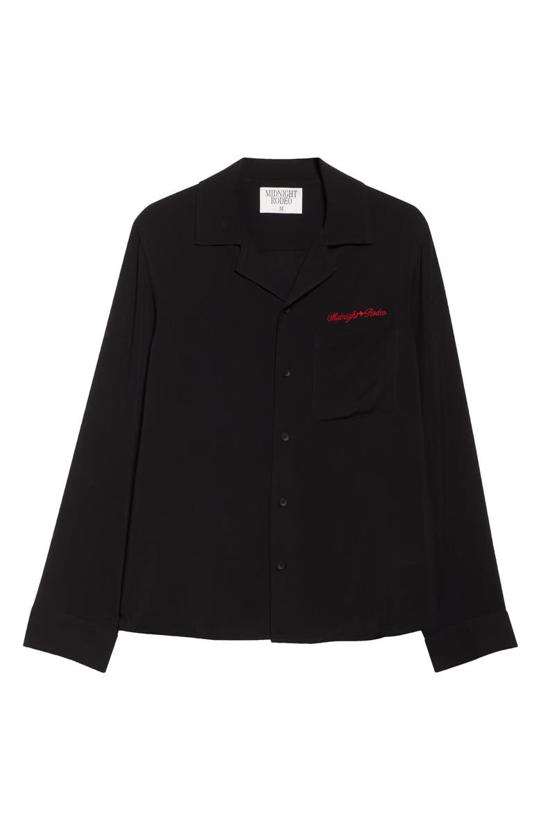 MIDNIGHT RODEO Logo Embroidered Crepe Camp Shirt, Alternate, color, Black