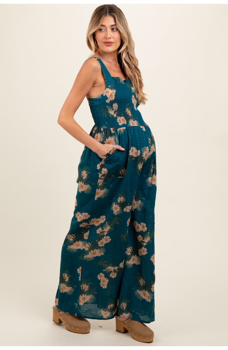 PinkBlush Floral Smocked Jumpsuit, Alternate, color, Dark Teal