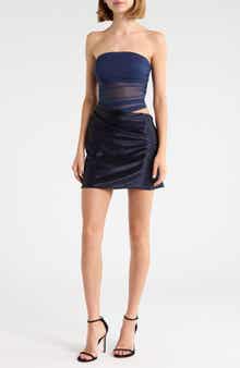 Elemental Strapless Mesh & Satin Minidress