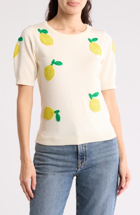 Freida Crochet Fruit Short Sleeve Sweater