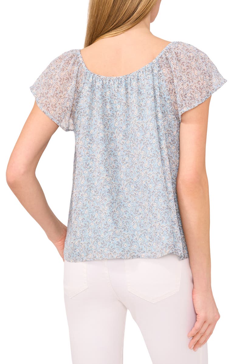 CeCe Floral Flutter Sleeve Yoryu Top, Alternate, color, Blue Pearl