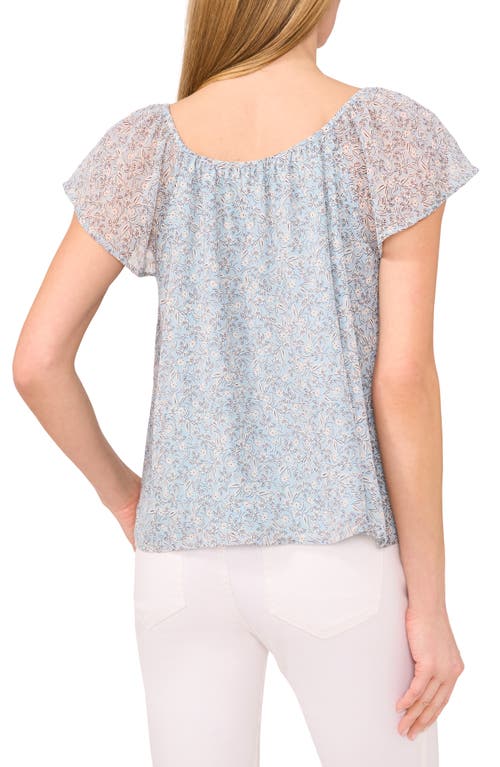 Cece Floral Flutter Sleeve Yoryu Top In Blue