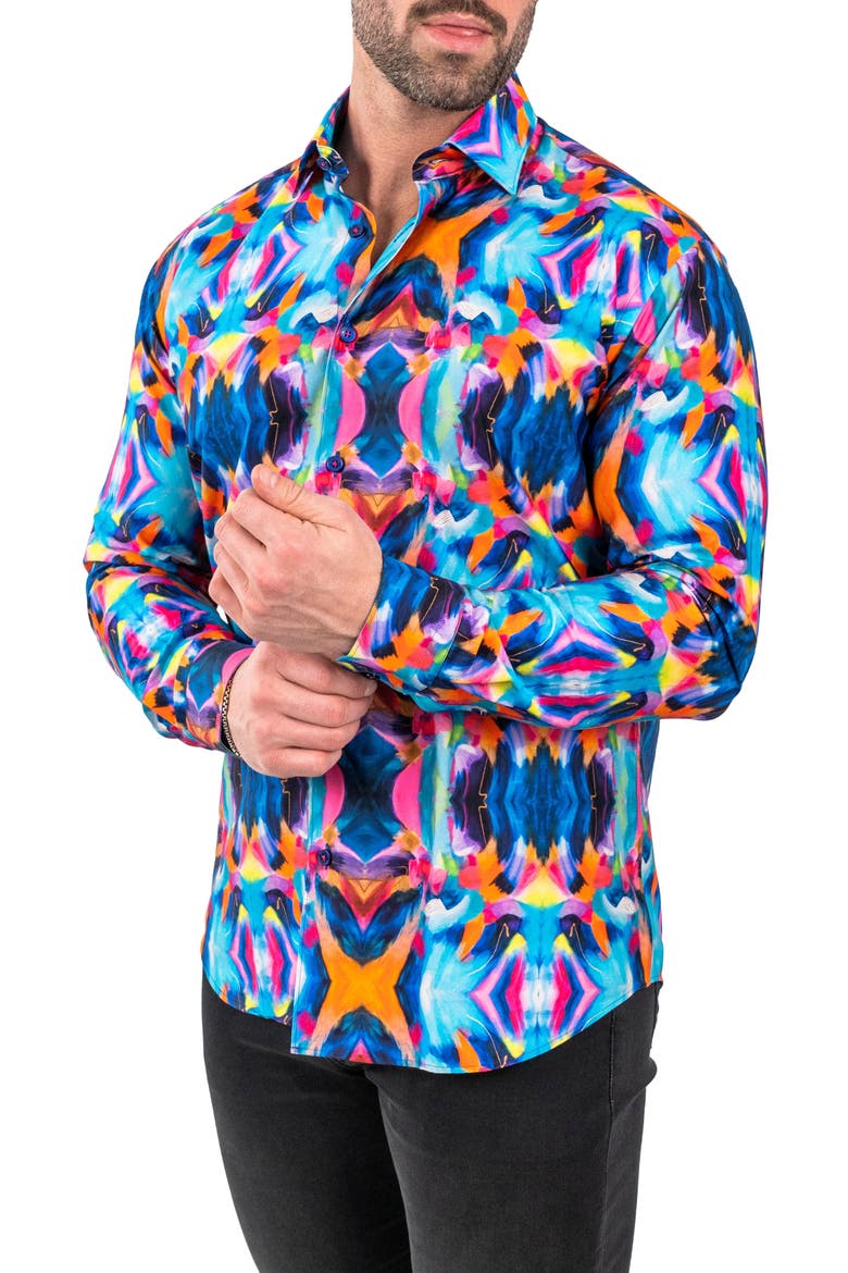 Fibonacci Discomakeup Multi Contemporary Fit Button-Up Shirt, Alternate, color, BLUE