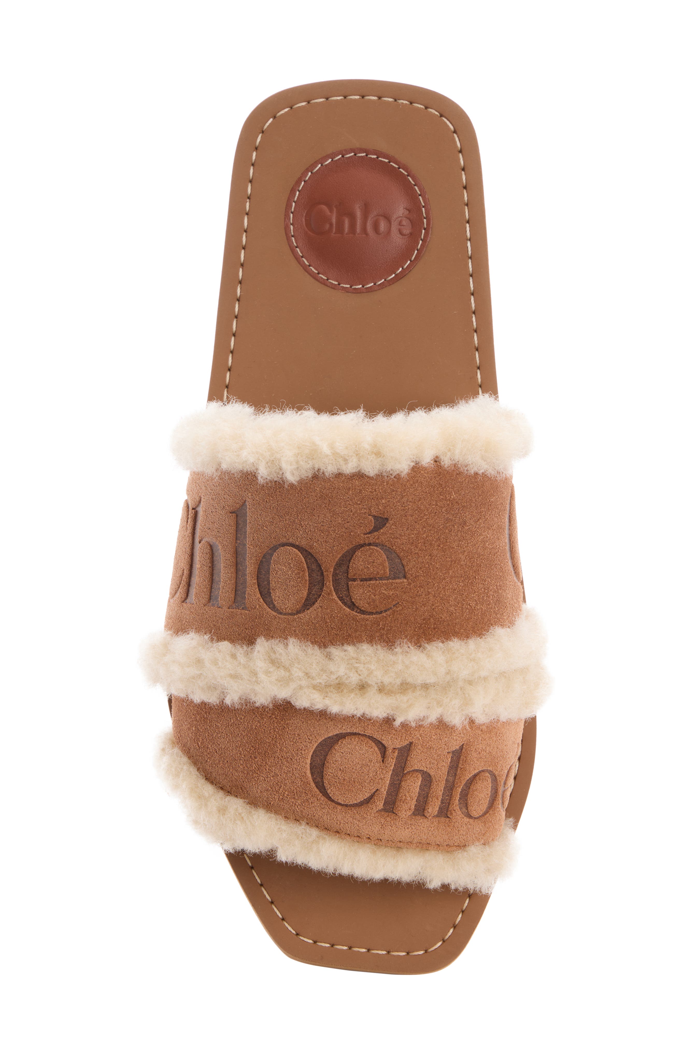 Chloé Woody Genuine Shearling Sandal, Alternate, color, Softy Brown