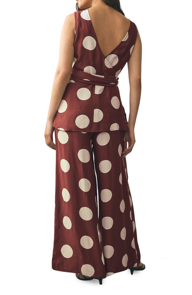 NEXT Polka Dot Tie Waist Jumpsuit, Alternate, color, Brown