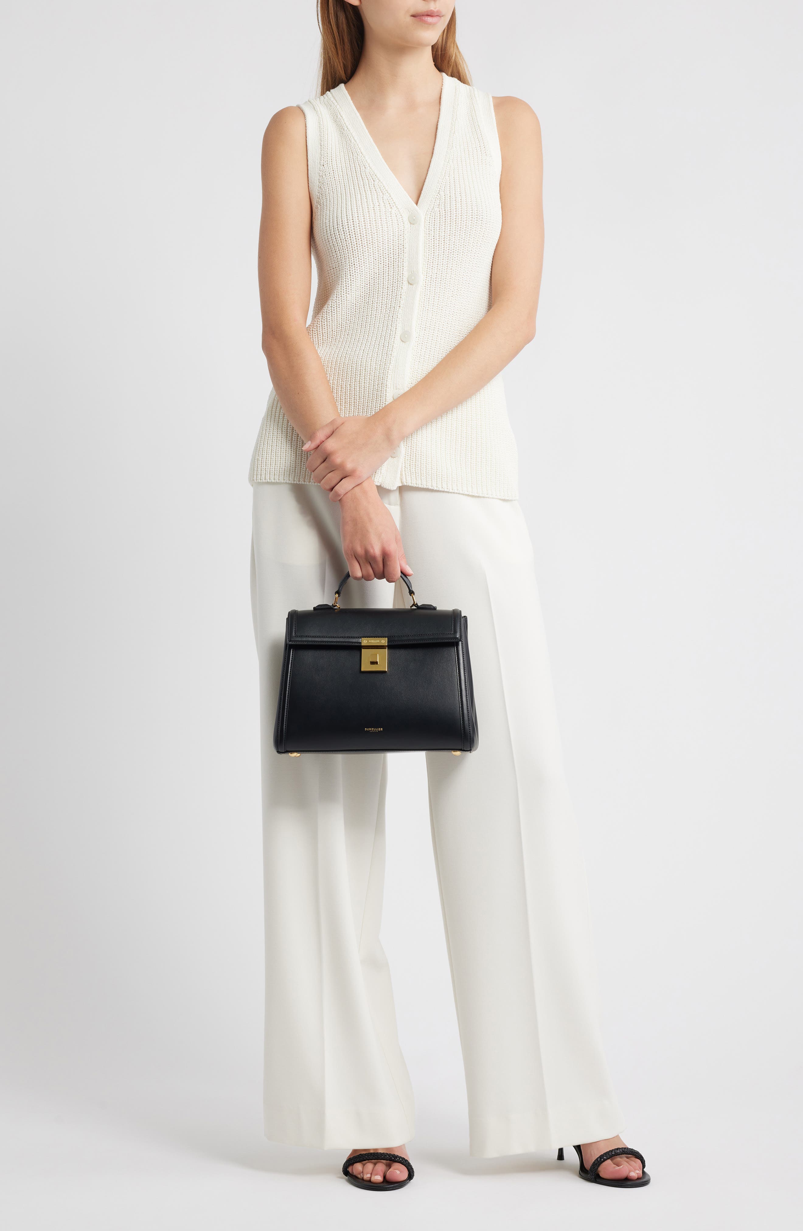 DeMellier Medium Paris Leather Top Handle Bag, Alternate, color, Black F02