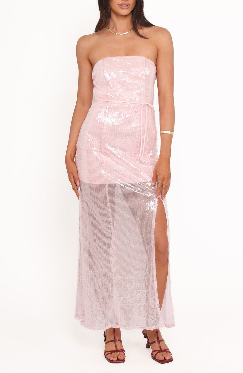 Petal & Pup Liliane Sequin Strapless Maxi Dress, Main, color, Pink Sequin