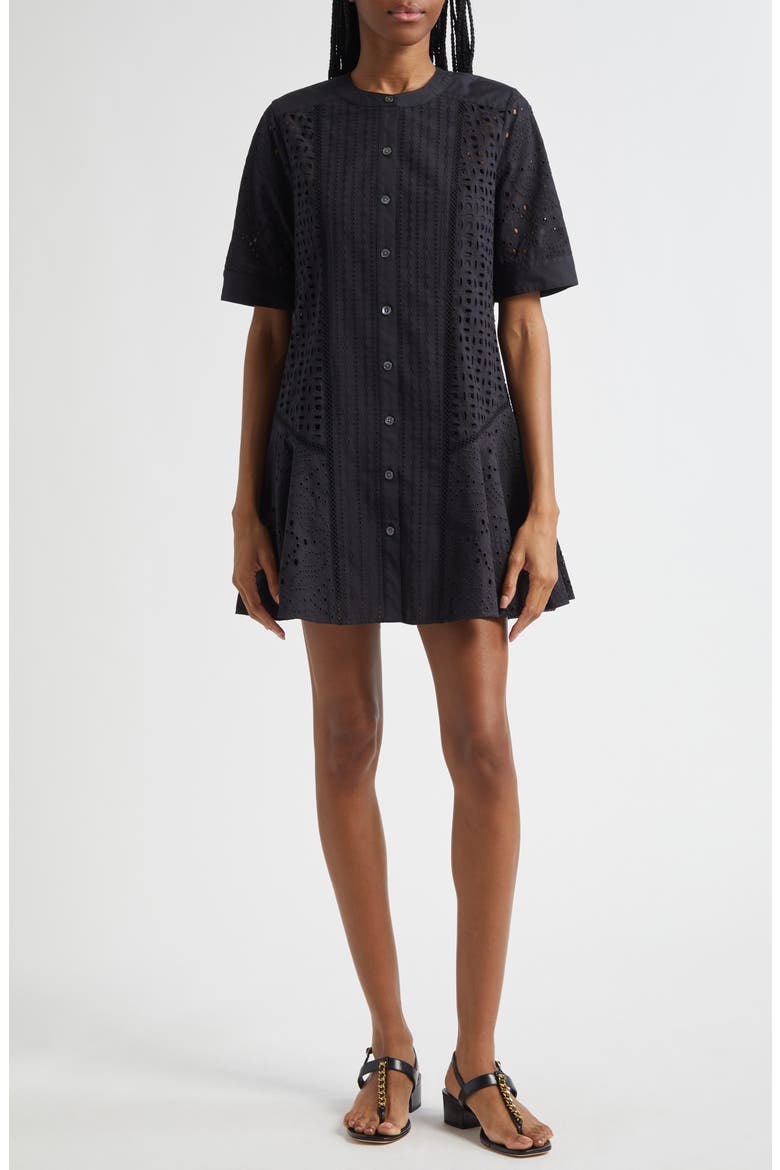 Dara Eyelet Dress, Main, color, BLACK