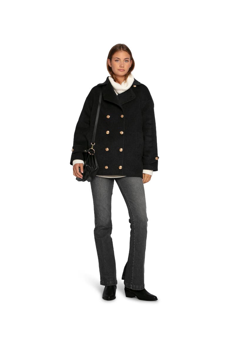 Right and Forward Double Breasted Wool Blend Pea Coat, Alternate, color, Charcoal