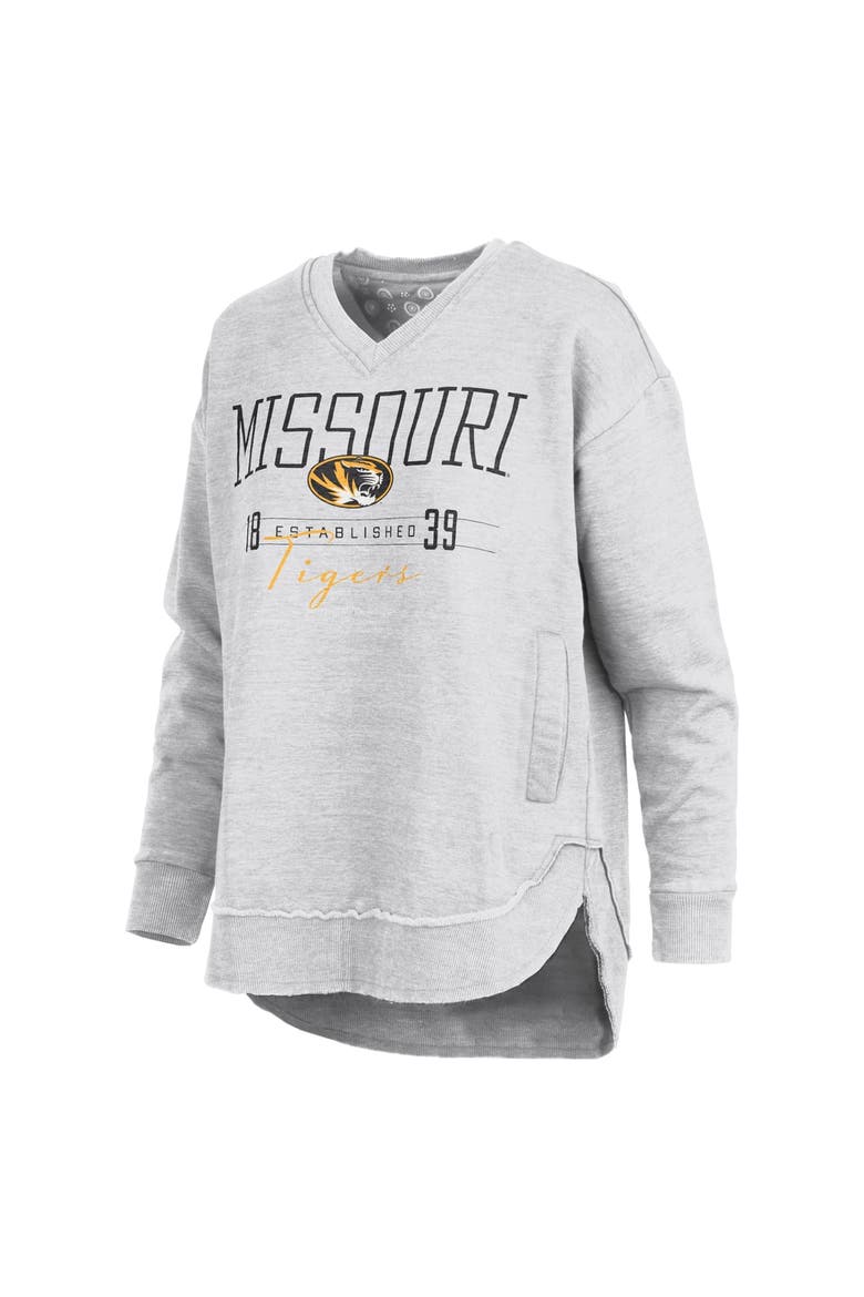 Women's Pressbox  Heather Gray Missouri Tigers Marcus East Hall Poncho V-Neck Sweatshirt, Alternate, color, Heather Gray