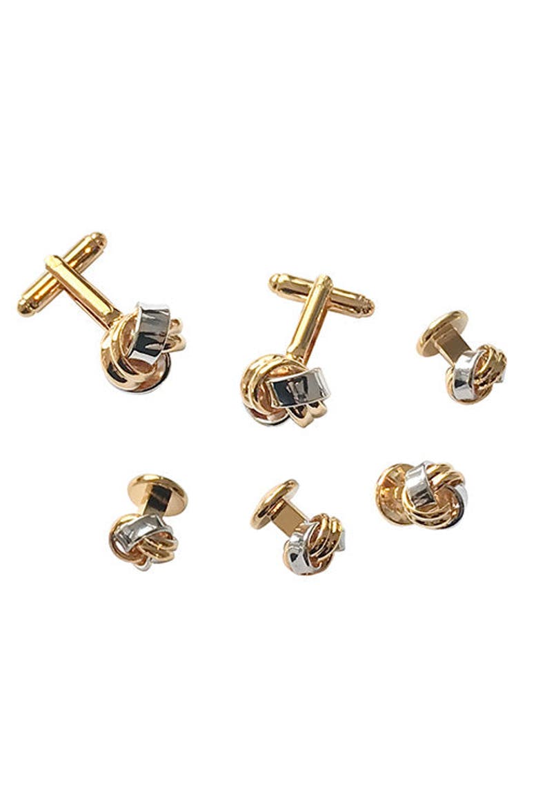 Classic Knot Gold Silver Cufflinks And Stud Sets, Main, color, Gold