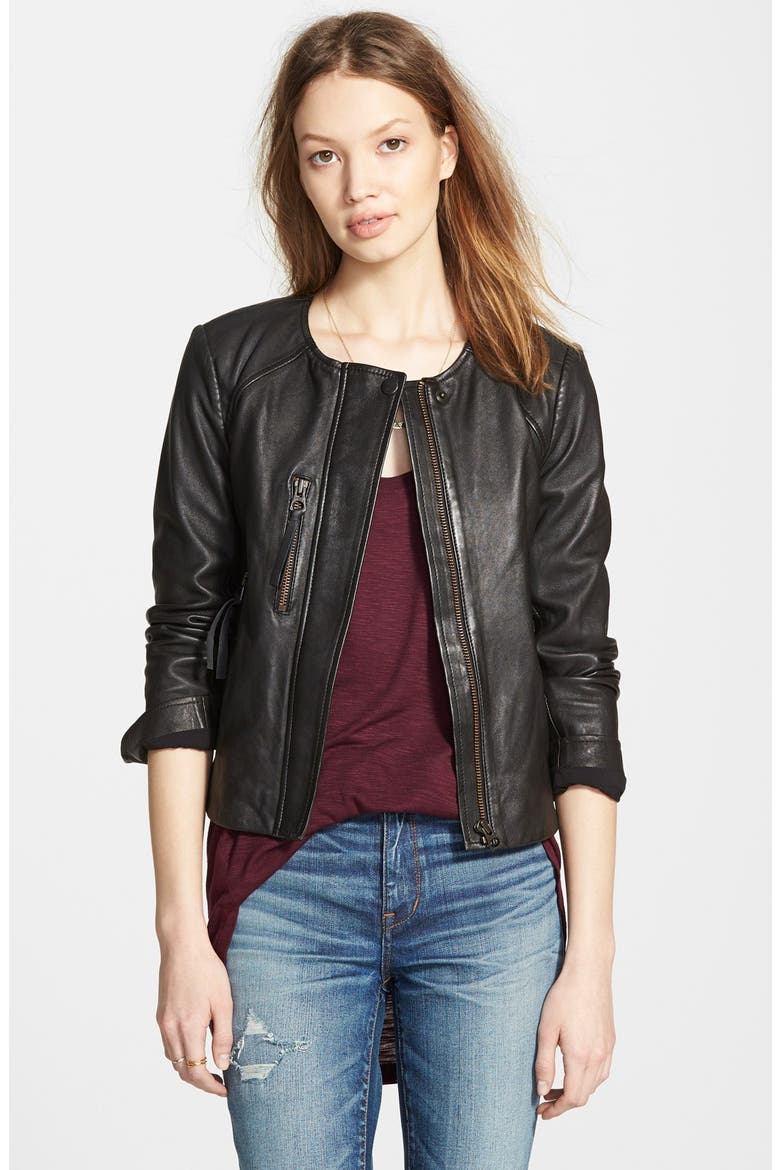 'Metropolis' Collarless Leather Jacket, Main, color, TRUE BLACK