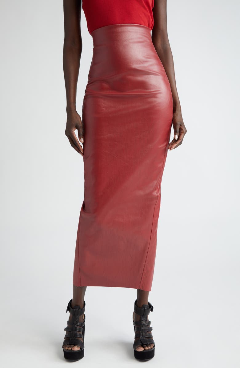 Rick Owens Waxed Denim Pencil Skirt, Main, color,