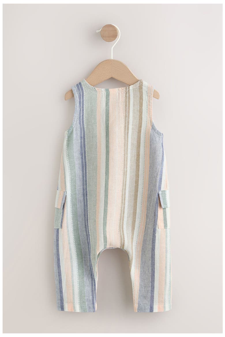 Linen Blend Woven Stripe Romper, Alternate, color, BLUE