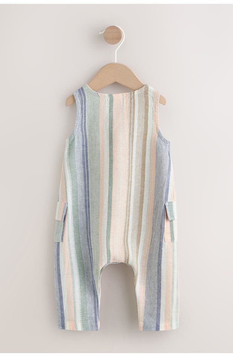 NEXT Linen Blend Woven Stripe Romper, Alternate, color, Blue