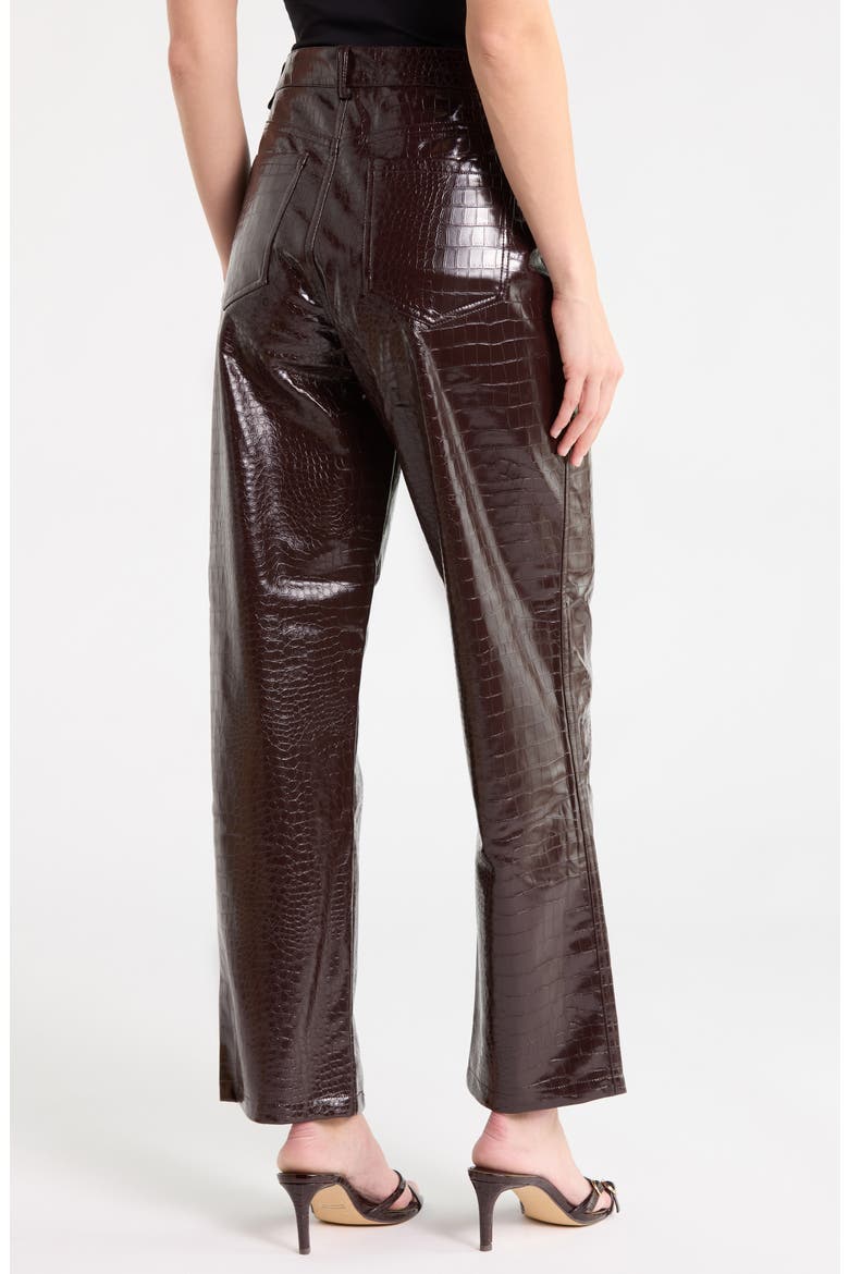 Croc Embossed High Waist Straight Leg Faux Leather Pants, Alternate, color, CHOCOLATE PLUM CROC
