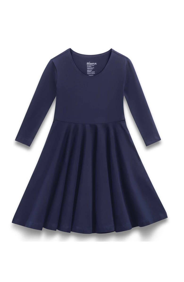 Mightly Organic Cotton 3/4 Sleeve Solid Twirl Dress, Main, color,