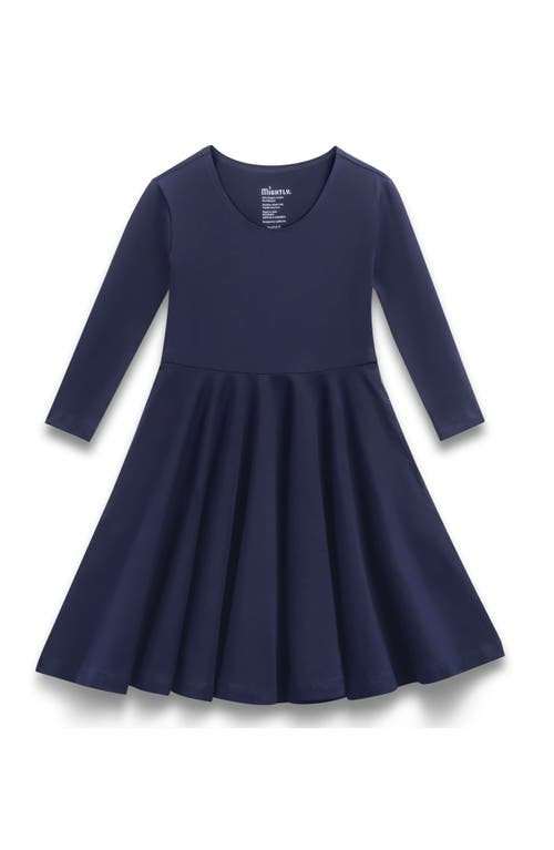 Mightly Organic Cotton 3/4 Sleeve Solid Twirl Dress In Navy