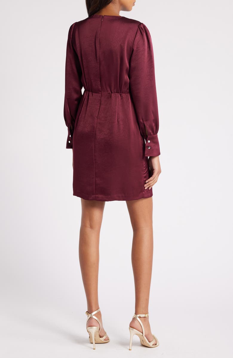 Julia Jordan Drape Front Long Sleeve Satin Dress, Alternate, color, Burgundy