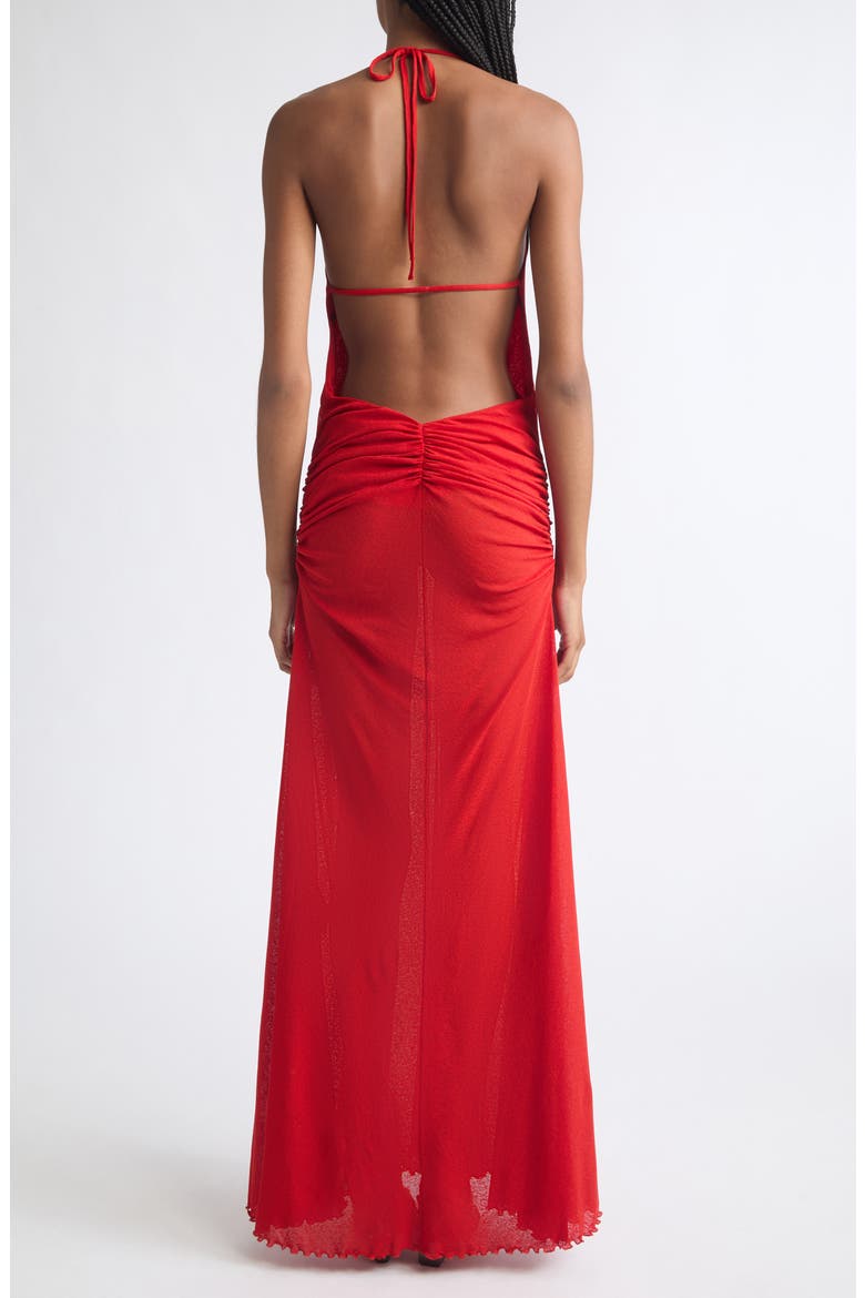 Ruched Mesh Halter Maxi Dress, Alternate, color, RED