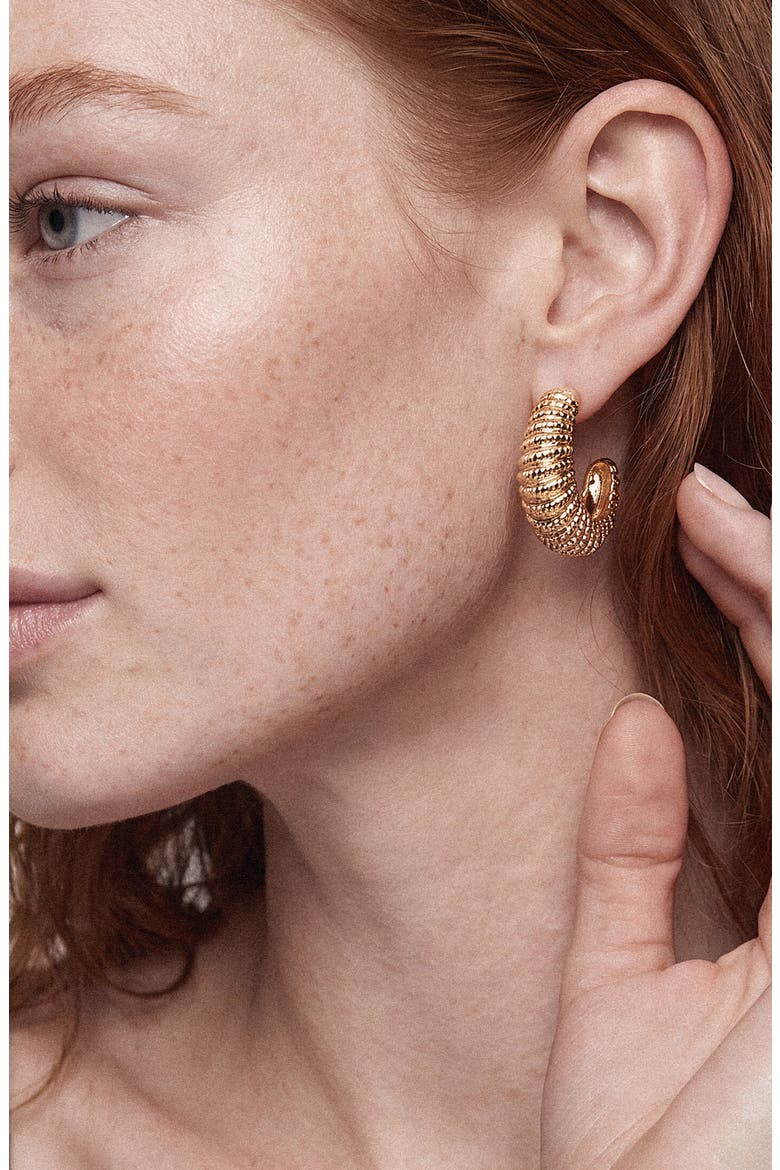 Ribbed Dome Hoop Earrings, Alternate, color, GOLD