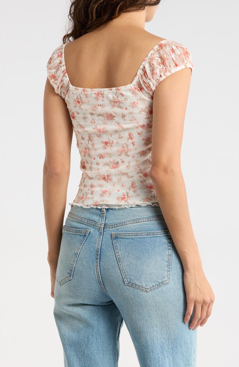 Madden Girl Emma Floral Ruffle Trim Top, Alternate, color, Whisper White Combo