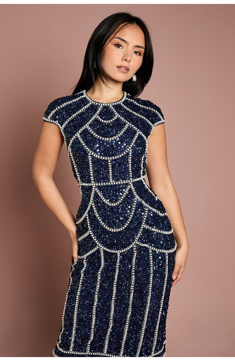 Coast Petite Embellished Midi Dress, Alternate, color, Navy