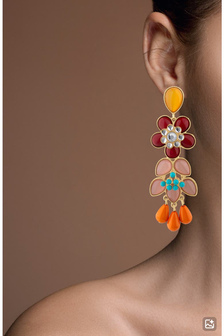 Flower Linear Drop Earrings (Nordstrom Exclusive), Alternate, color, MULTI/ GOLD