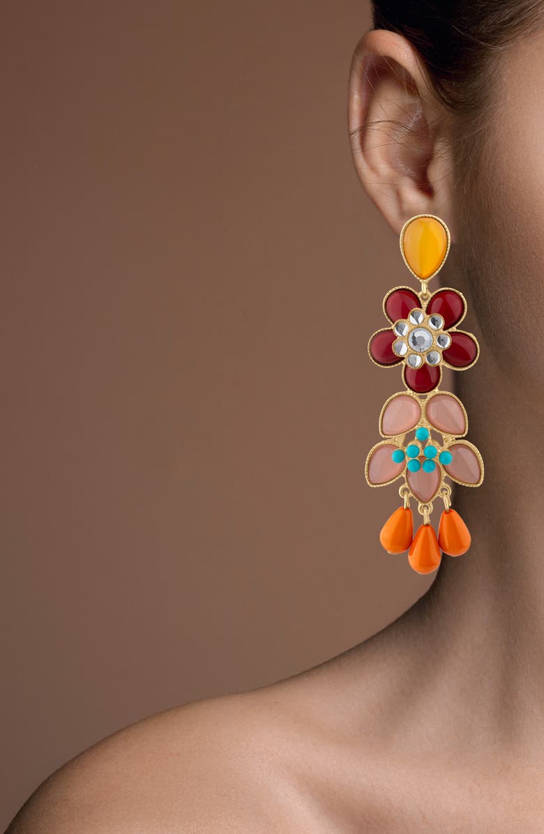 JARDIN Flower Linear Drop Earrings, Alternate, color, Multi/ Gold