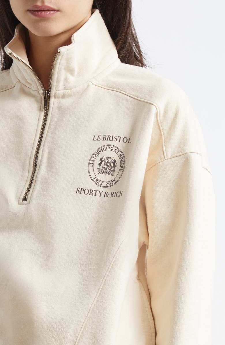 Sporty & Rich x Le Bristol Paris Faubourg Quarter Zip Pullover, Alternate, color, 