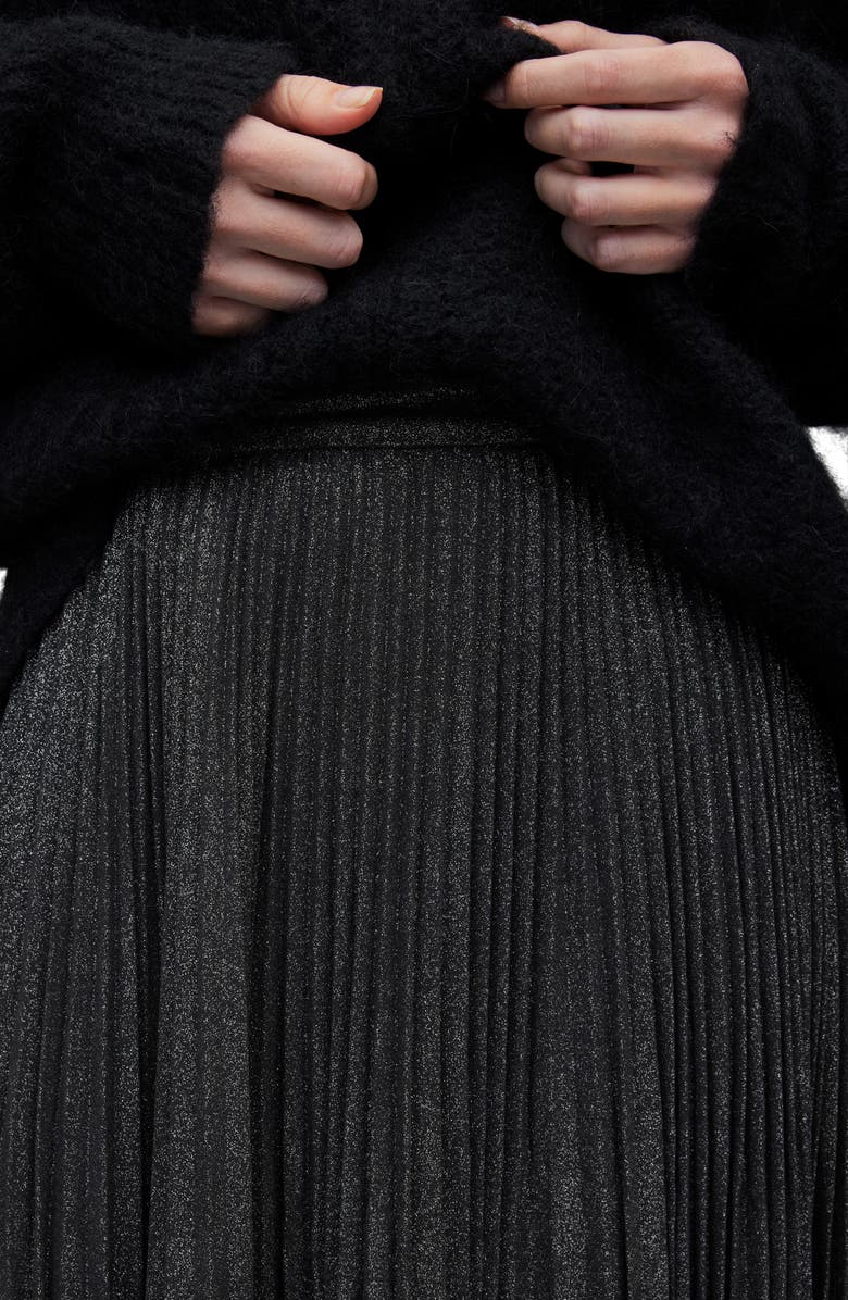 AllSaints Lerin Metallic Pleated Handkerchief Hem Skirt, Alternate, color, 