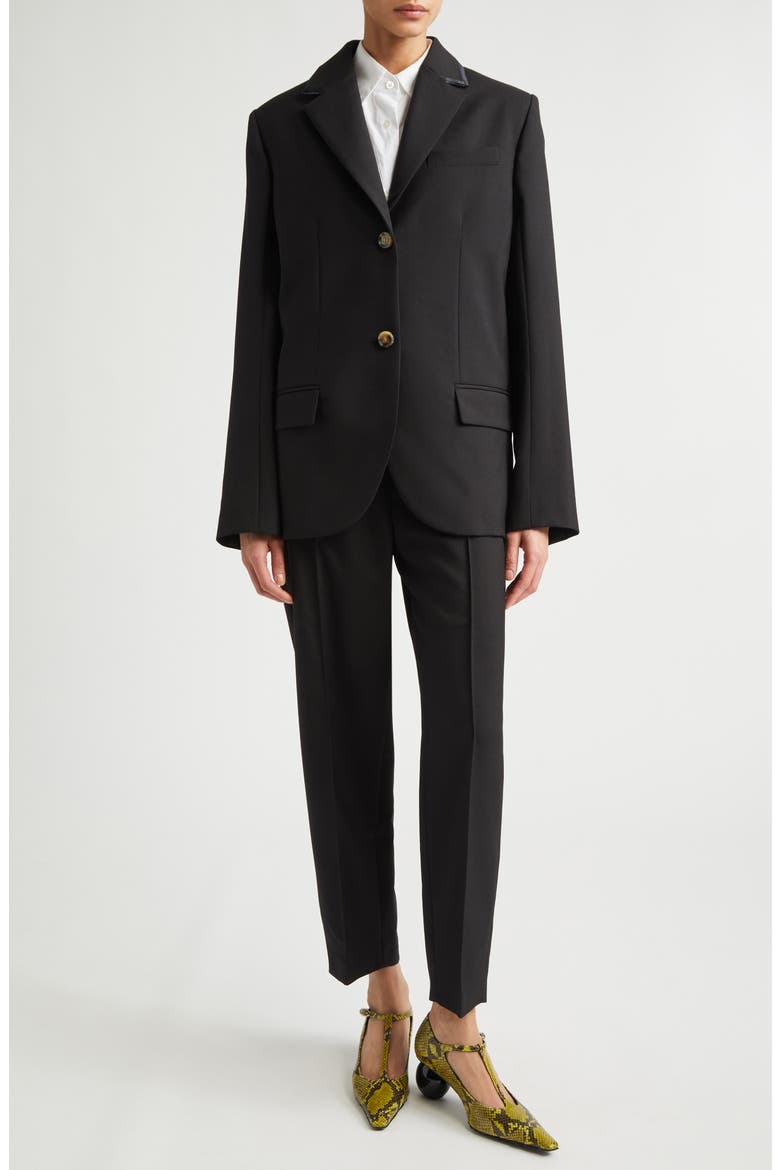 Mending Logo Single Breasted Tropical Wool Blazer, Alternate, color, 00N99 BLACK