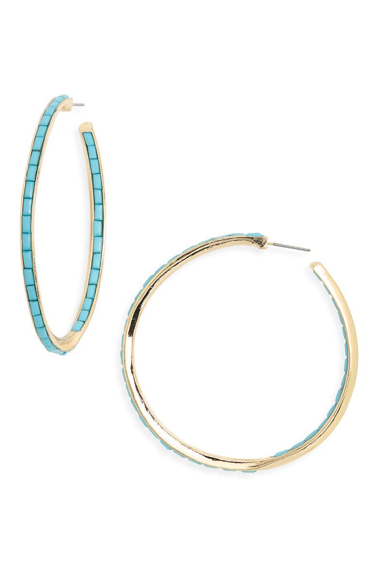 55mm Inside Out Baguette Hoop Earrings, Main, color, TURQUOISE- GOLD