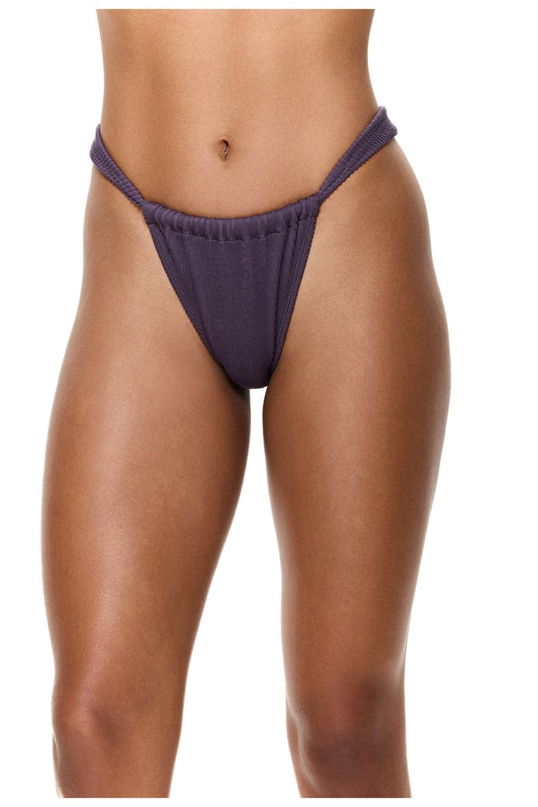 Tubular High Leg Low Rise Bikini Bottom, Main, color, Aubergine