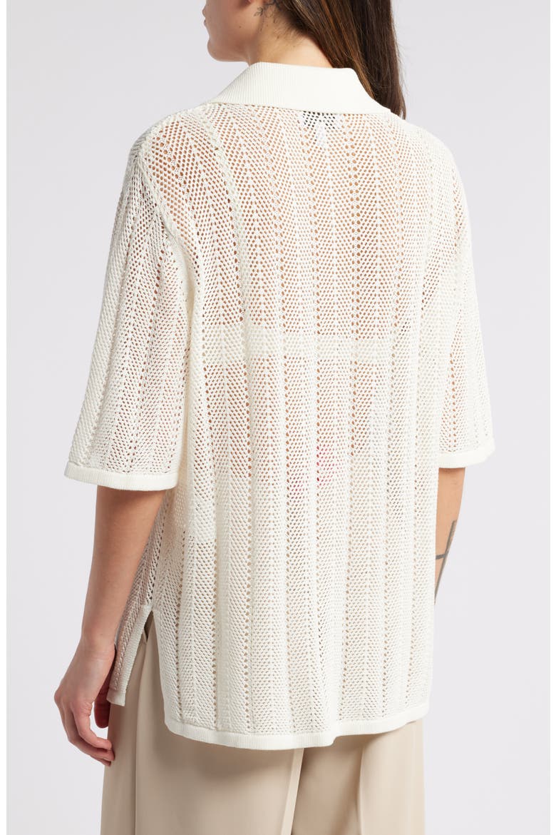 Open Stitch Short Sleeve Cotton Blend Cardigan Shirt, Alternate, color, WHITE DUSTY LIGHT