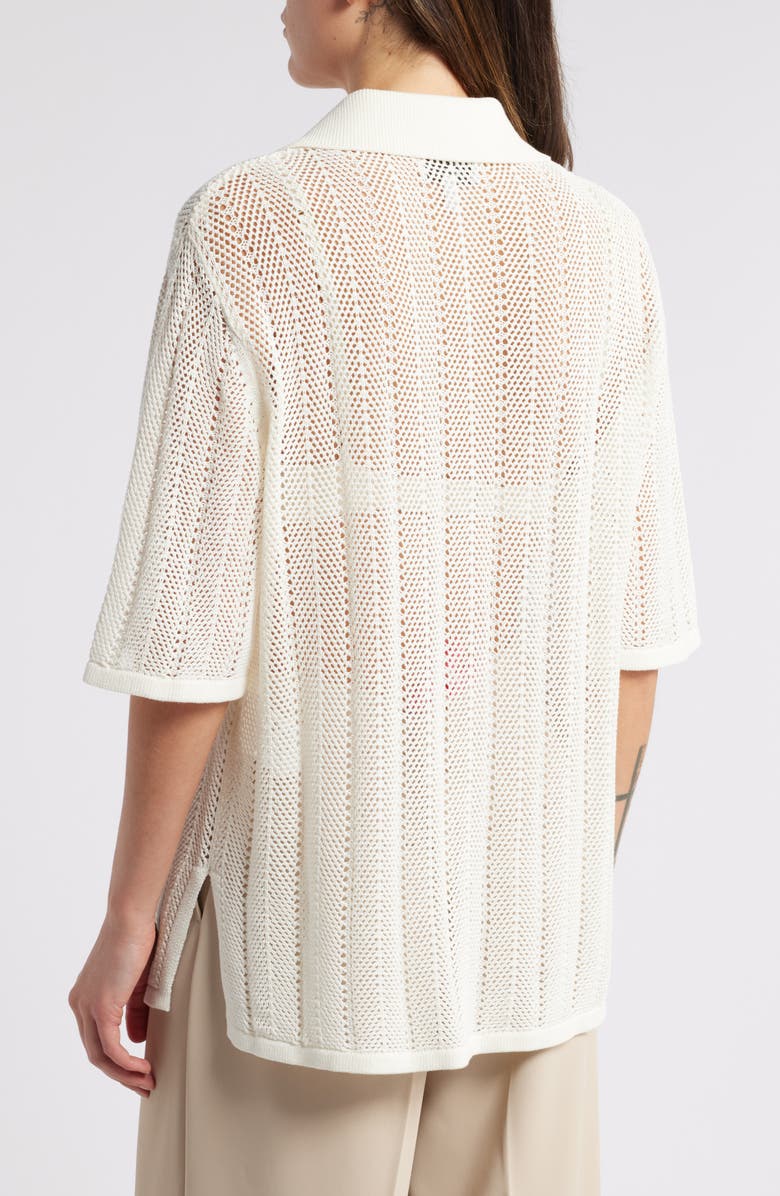 & Other Stories Open Stitch Short Sleeve Cotton Blend Cardigan Shirt, Alternate, color, 