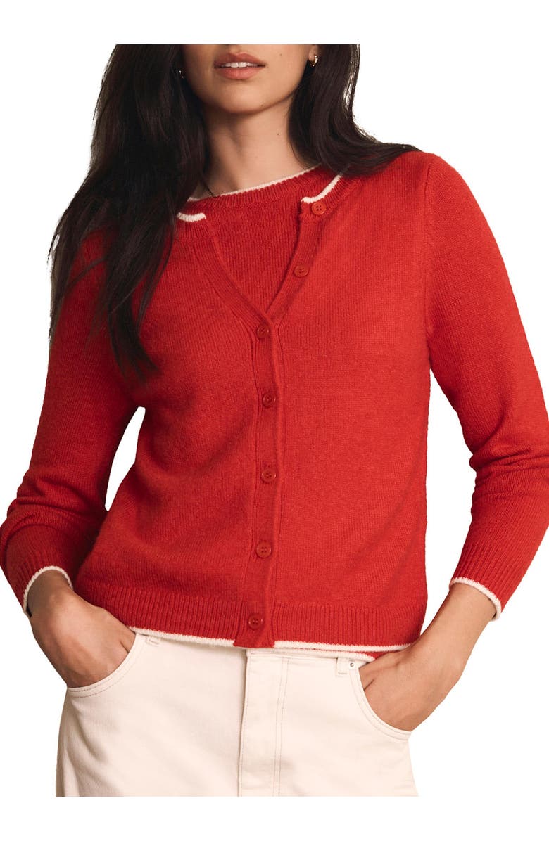 MINT VELVET Layered Tipped Knit Cardigan, Main, color, Red