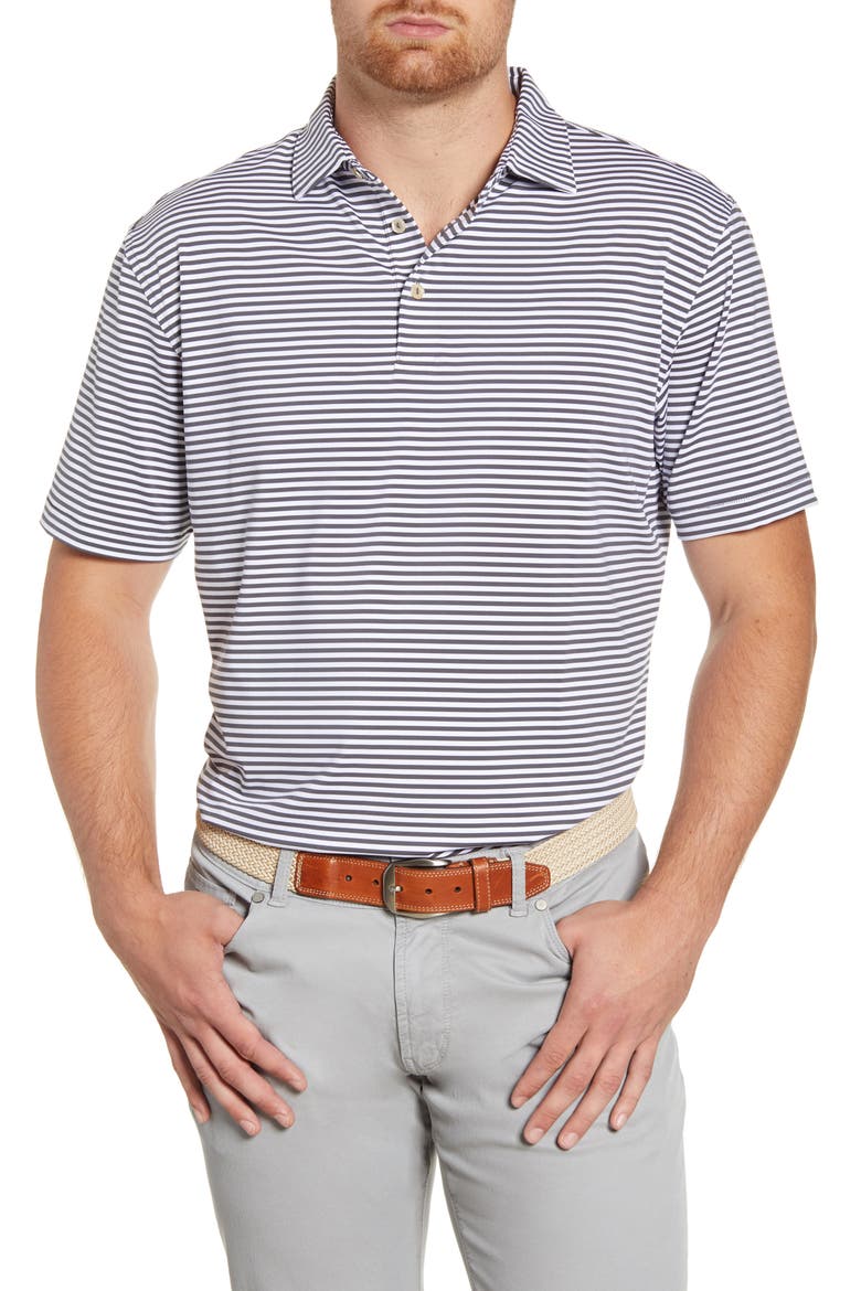 Stripe Stretch Jersey Performance Polo, Main, color, IRON/ WHITE