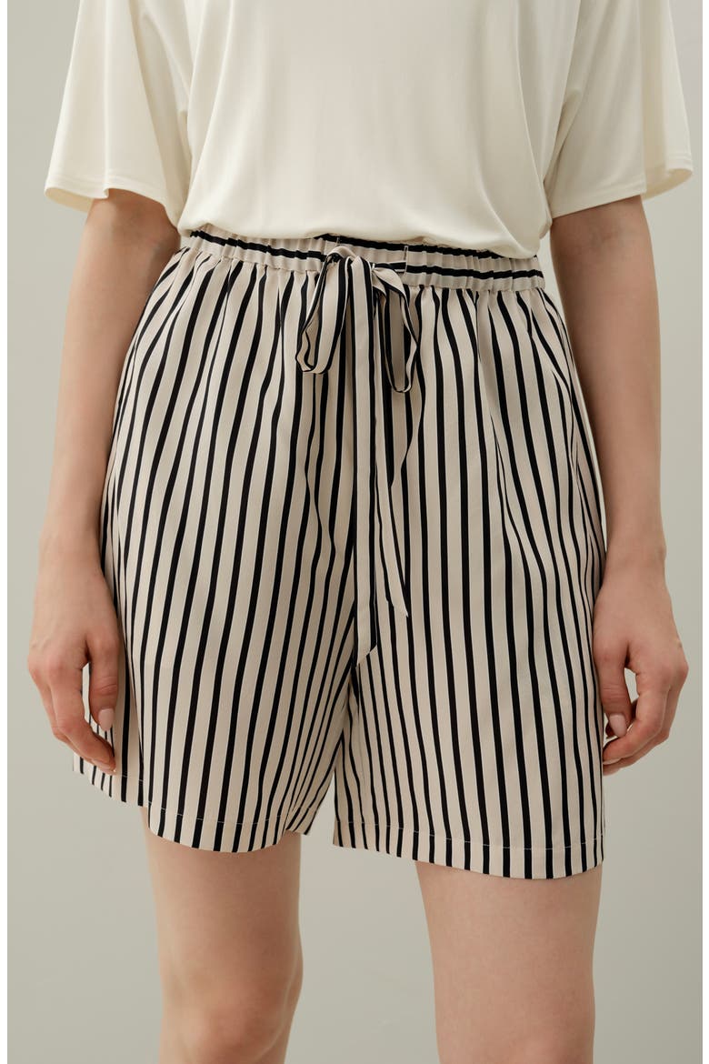 Women's Striped Silk Shorts, Alternate, color, Ink Stripe