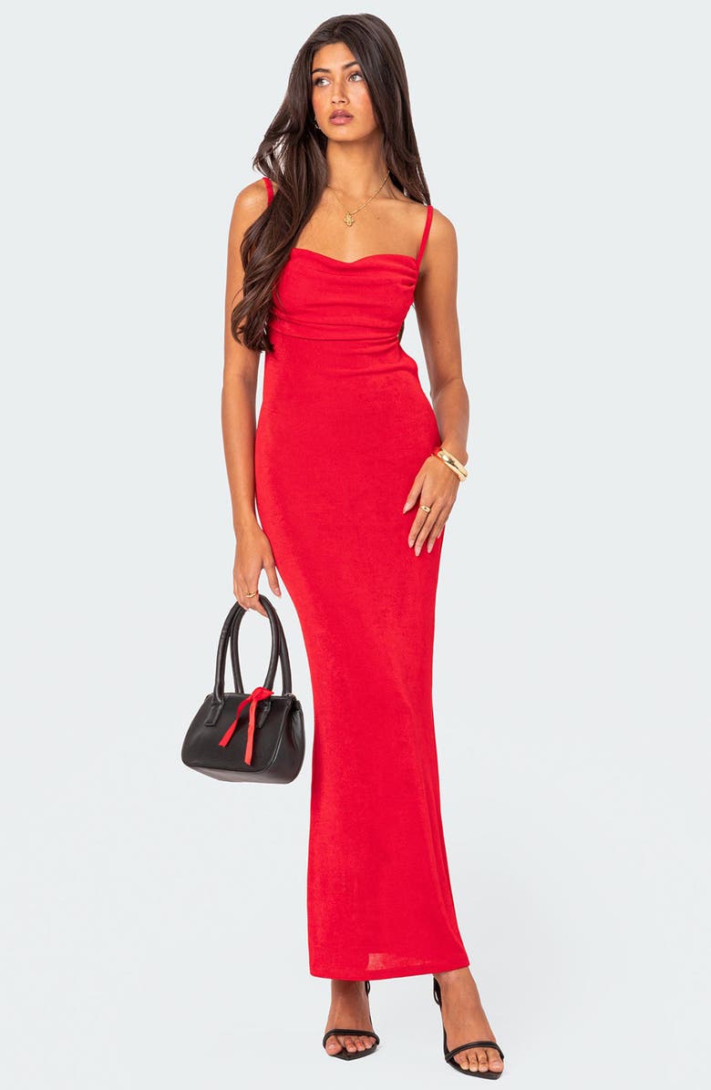 EDIKTED Clea Open Back Maxi Dress, Alternate, color, Red